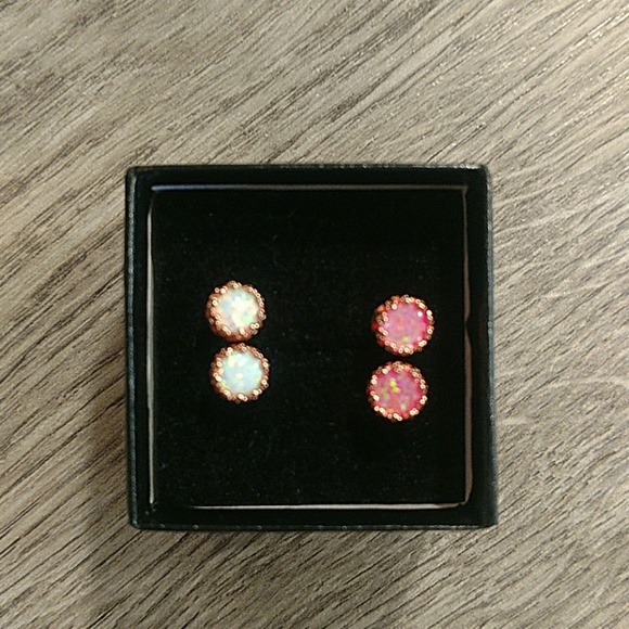 Rose Gold Opal Stud Earrings - Picture 4 of 6